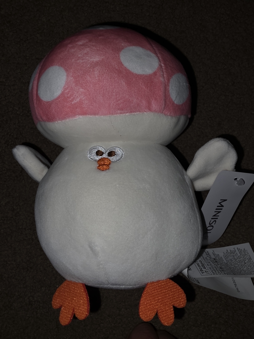 MINISO Pink Polka Dot Mushroom Bird Plush Toy